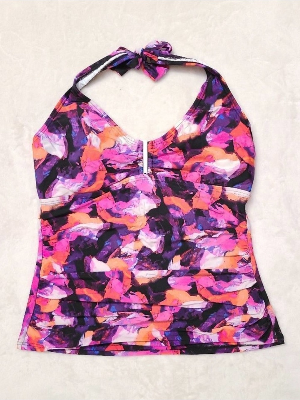 Calvin Klein Women’s Halter Tank Top in Pink & Purple Abstract Print Size Large